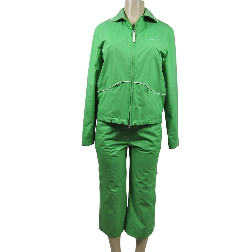 ESCADA SPORT Kelly Green Track Suit Pants 38 Jacket 34 crop Y2K vintage 90's